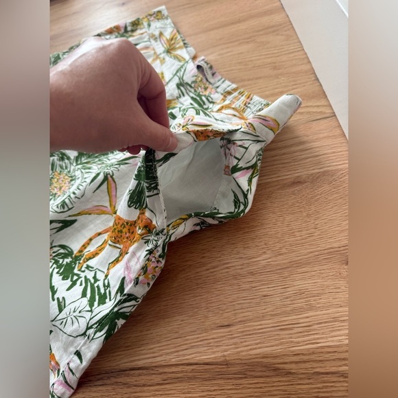 100% Linen Tropical Jungle Wide Leg Pull On Elastic Waist Cropped White Pants XL - Picture 10 of 12